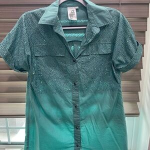 Embellished Teal Button-Up Dress